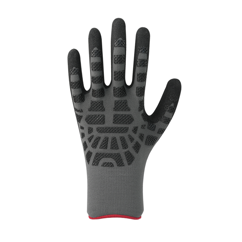 15G nylon/spandex vložka s pískovým nitrilovým povlakem, nitrilová výstelka na zádech